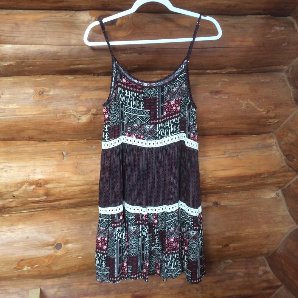 Entro Patchwork Print Tiered Western Boho Chic Festival Dress Size Small - Picture 2 of 5